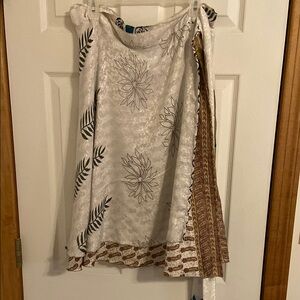 Floral and Leaf Patterned Sari Wrap Skirt